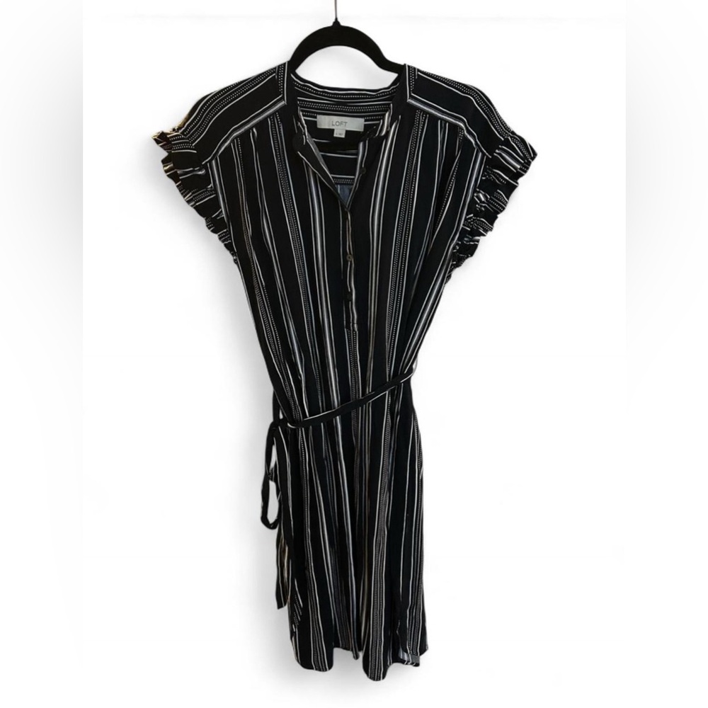 LOFT Navy and White Striped Dress